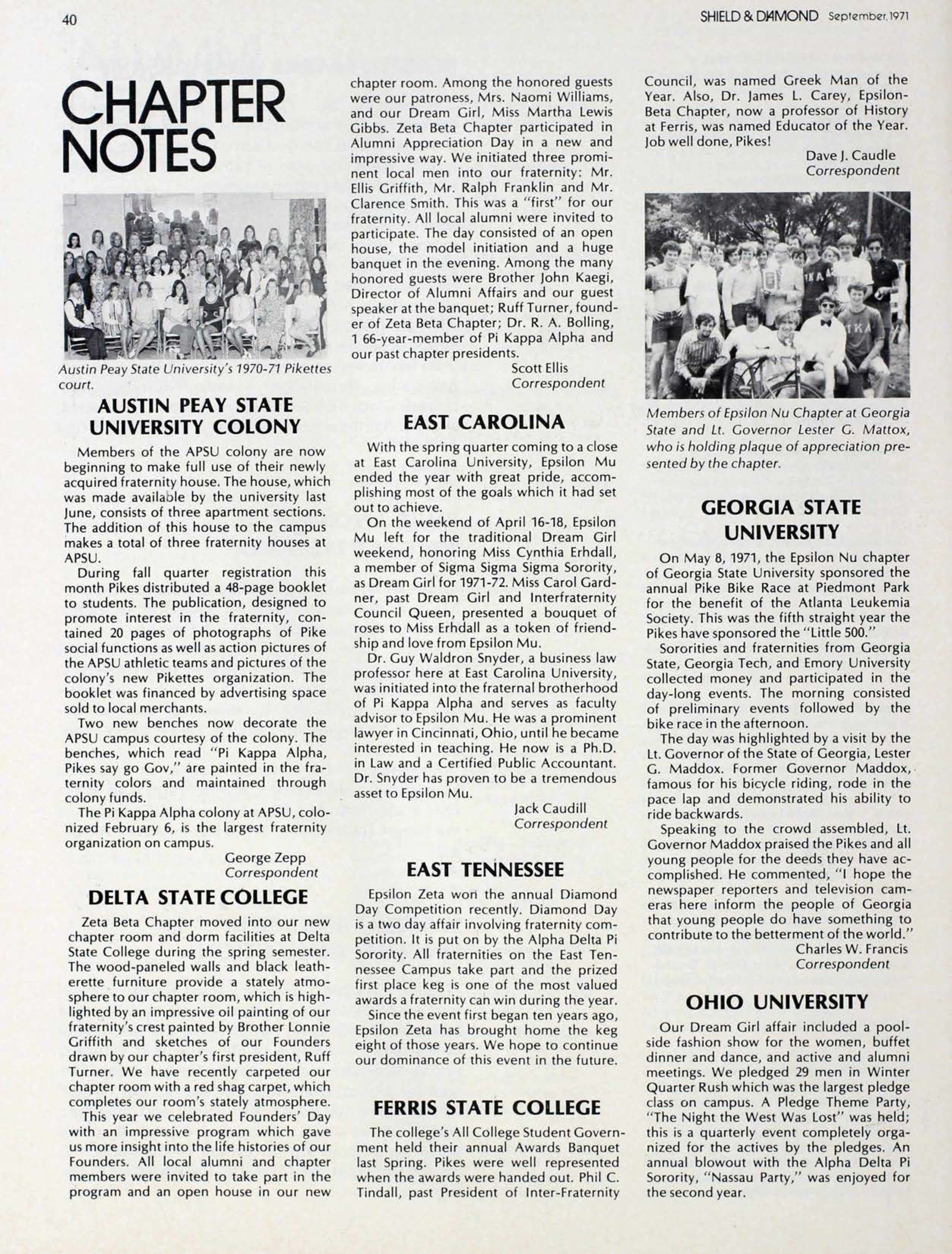 Chapter Notes, September 1971